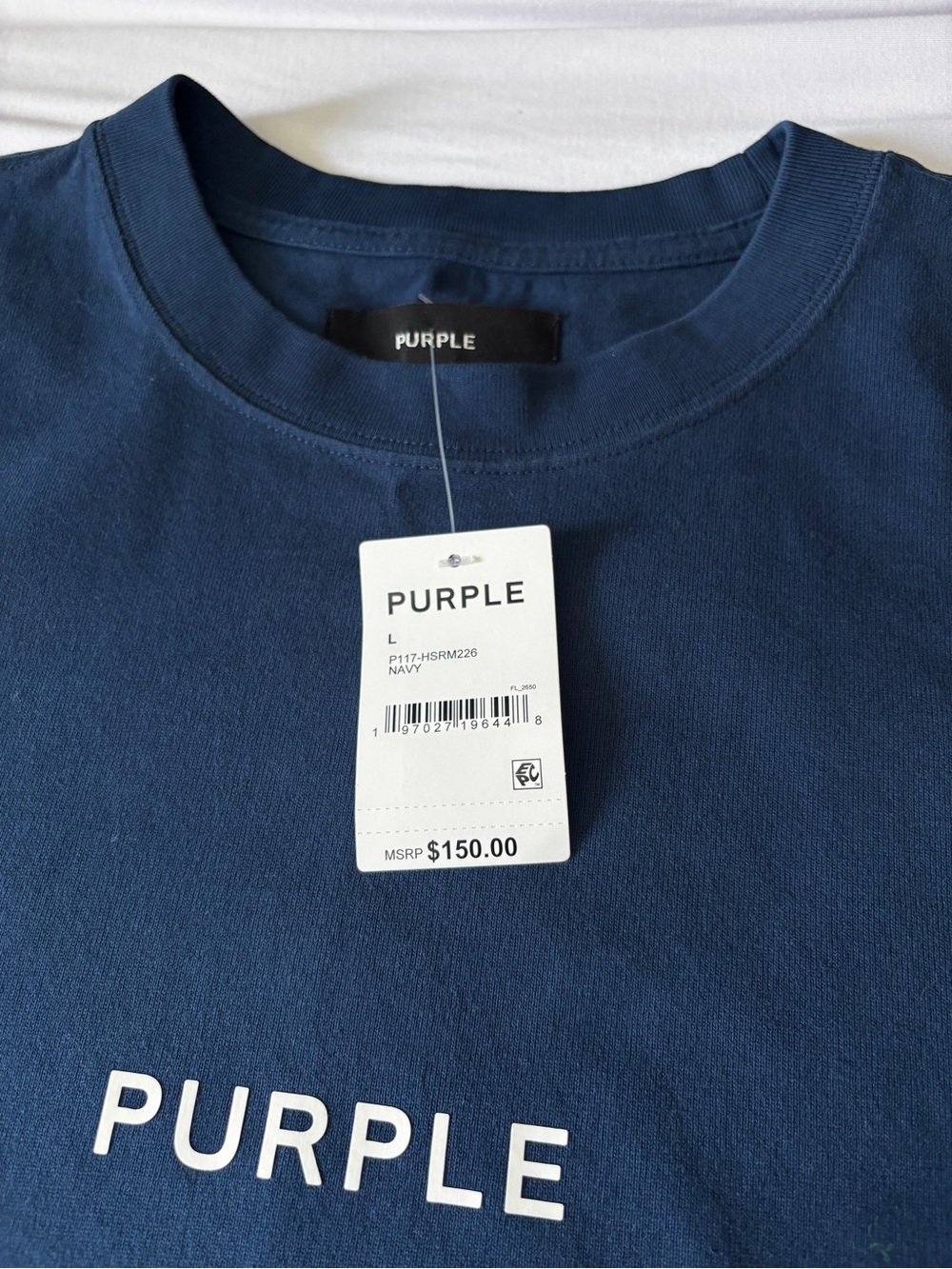 PURPLE BRAND Wordmark Cut Tee Navy Men’s Large NWT Heavyweight Logo Shirt